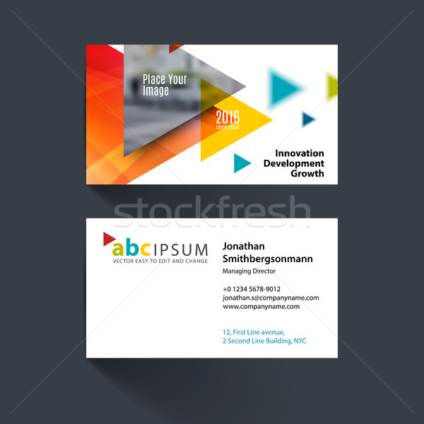 Vector business card template with flying triangles, arrows, pol Stock photo © Diamond-Graphics