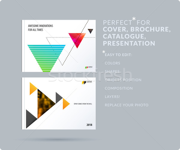 Triangular design presentation template with colourful triangles shadows. Abstract vector set of mod Stock photo © Diamond-Graphics