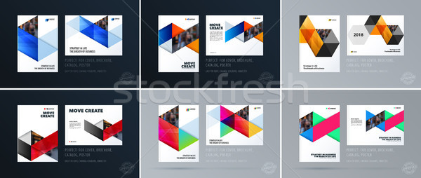 Stock photo: Brochure design triangles template. Colourful modern abstract set, annual report with triangles for 