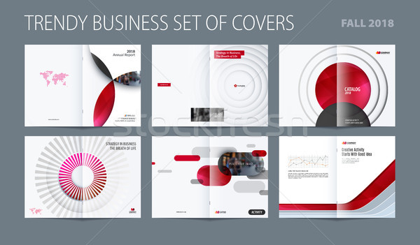 Design set of abstract double-page brochure with colourful circles, quares, triangles for branding.  Stock photo © Diamond-Graphics