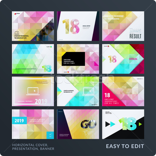 Presentation. Abstract vector set of modern horizontal templates with colourful polygonal shapes Stock photo © Diamond-Graphics