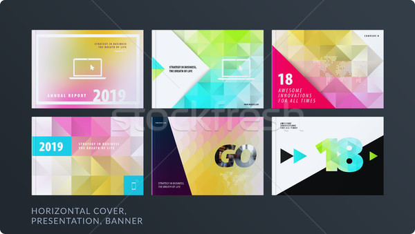 Presentation. Abstract vector set of modern horizontal templates with colourful polygonal shapes Stock photo © Diamond-Graphics