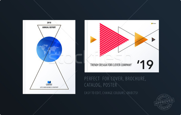 Brochure design triangular template. Colourful modern ...