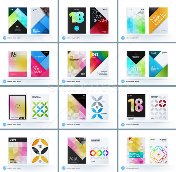 Business polygonal set of design brochure, abstract annual report, horizontal cover flyer in A4 Stock photo © Diamond-Graphics