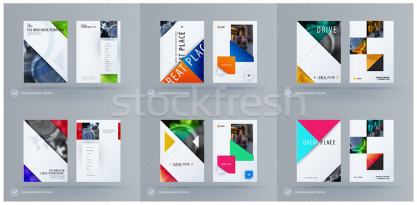 Brochure design triangular template. Colourful modern abstract set, annual report with shapes for br Stock photo © Diamond-Graphics
