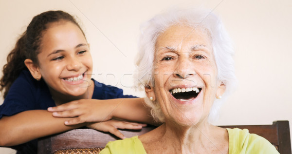Happy Old Senior Woman Grandmother And Young Girl Smiling Stock photo © diego_cervo