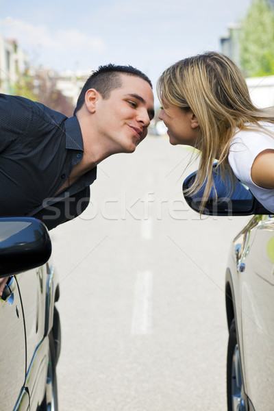 Foto stock: Carro · casal · fora · windows · beijando