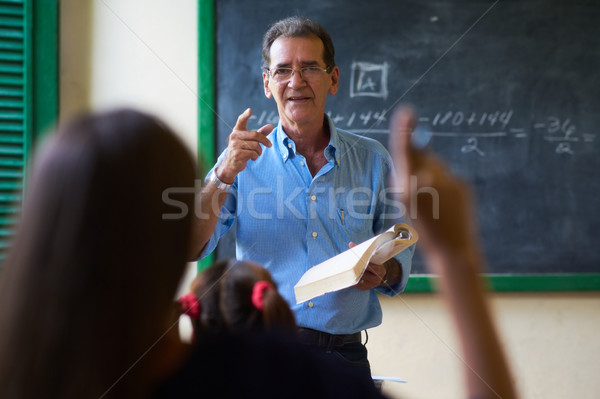 Menina mão pergunta professor escolas Foto stock © diego_cervo