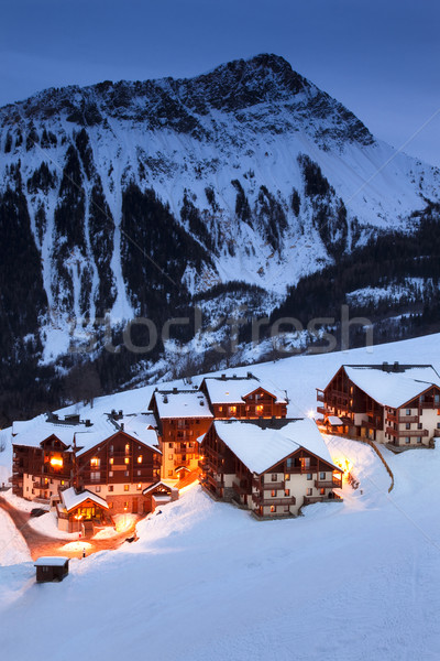 Berg Dorf beleuchtet Französisch Abend Landschaft Stock foto © diego_cervo