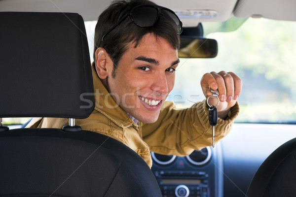 Autó hátsó nézet férfi tart kulcsok új autó Stock fotó © diego_cervo