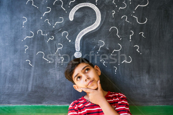 Kétségek kérdőjelek gyermek gondolkodik iskola fogalmak Stock fotó © diego_cervo