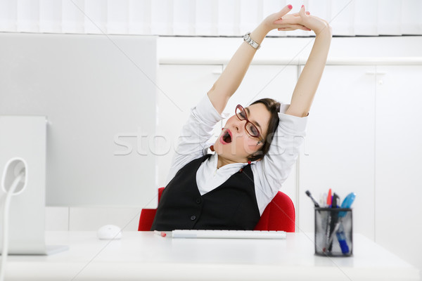 Stock foto: Business · Arbeit · jungen · Geschäftsfrau · Sitzung · Schreibtisch