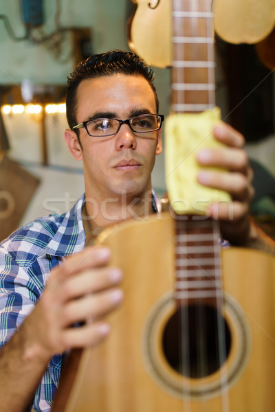 Artisan Lute Maker Cleaning Stringed Music Instrument In Shop Stock photo © diego_cervo