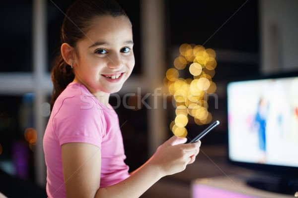 Portrait Young Girl Staying Awake Late At Night Smiling Stock photo © diego_cervo