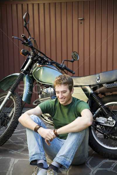 Motocykl portret młody człowiek człowiek młodych Zdjęcia stock © diego_cervo