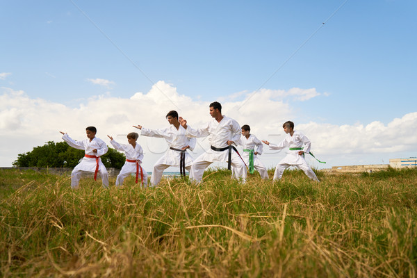 Imagine de stoc: Karate · şcoală · formatori · băieţi · in · sus · Hispanic