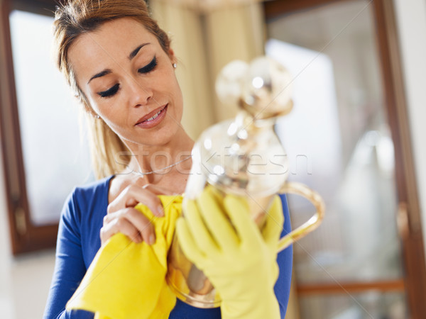 Kobieta portret żółty rękawice srebrny Zdjęcia stock © diego_cervo