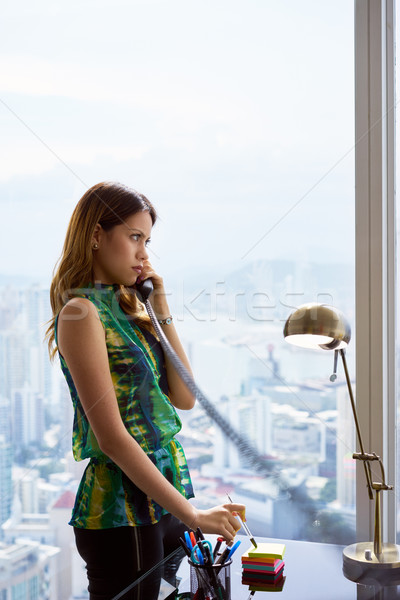 Stock foto: Jungen · Geschäftsfrau · Telefon · modernen · Büro · latino