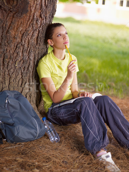 大学生 若い女性 勉強 屋外 ツリー ストックフォト © diego_cervo