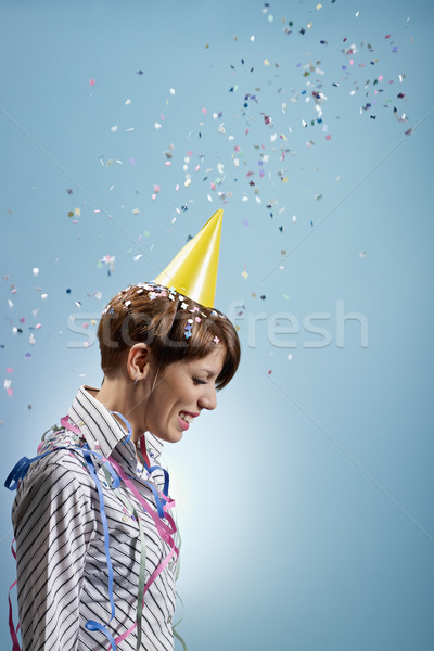 Kobieta interesu konfetti kobieta shirt pionowy Zdjęcia stock © diego_cervo