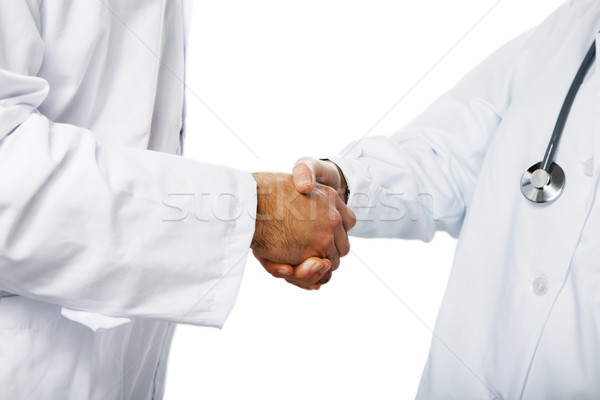 Foto d'archivio: Sanitaria · medicina · medici · stringe · la · mano · medico · riunione