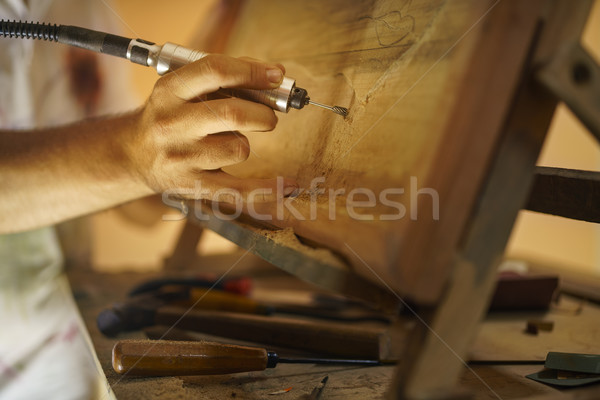 Sculptor Painter Artist Chiseling A Wooden Bas Relief-2 Stock photo © diego_cervo