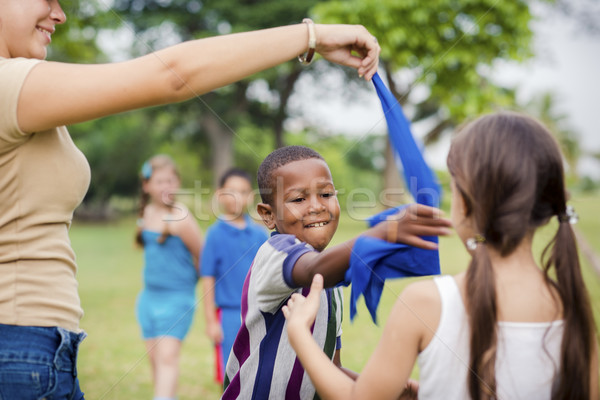 Foto d'archivio: Bambini · insegnante · giocare · giochi · città · parco