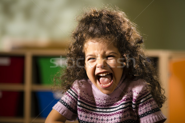 ストックフォト: 幸せ · 女性 · 子 · 笑みを浮かべて · 喜び · 幼稚園