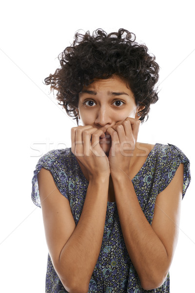 Porträt Frau beißen Fingernagel beunruhigt Stock foto © diego_cervo