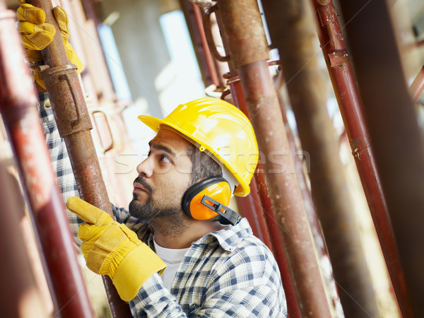 Pracownik budowlany amerykański widok z boku budowy pracy mężczyzn Zdjęcia stock © diego_cervo