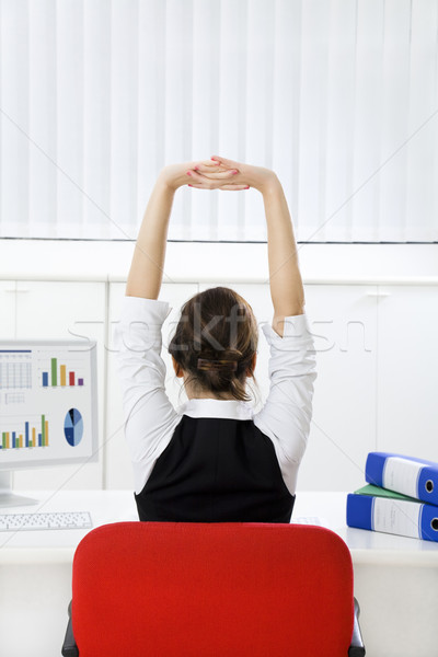 Business Arbeit Rückansicht jungen Geschäftsfrau Sitzung Stock foto © diego_cervo