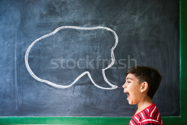 ヒスパニック 少年 悲鳴 教室 雲 黒板 ストックフォト © diego_cervo