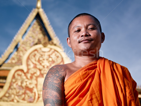 Portret calugar templu Cambogia Asia Imagine de stoc © diego_cervo