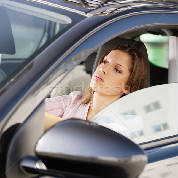 Vrouw rijden auto jam hoofd vrouwelijke Stockfoto © diego_cervo