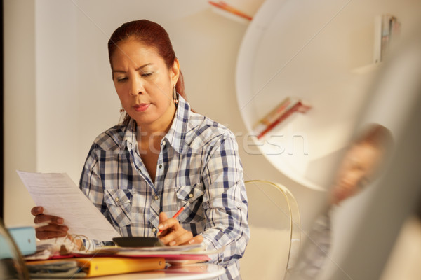 Old Hispanic Woman Filing Forms For Tax Return At Home Stock photo © diego_cervo