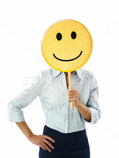 Geschäftsfrau Emoticon Erwachsenen business woman halten Stock foto © diego_cervo