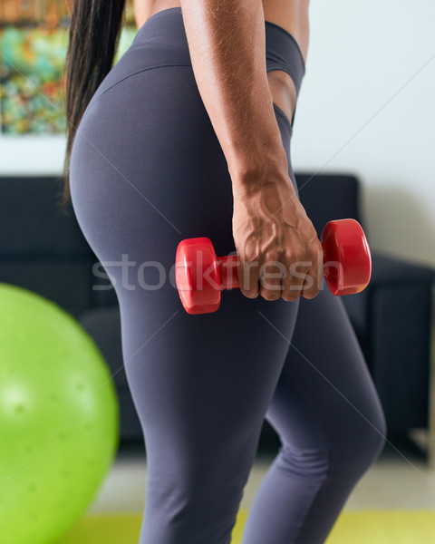 Stock fotó: Otthon · fitnessz · afroamerikai · nő · képzés · bicepsz · fiatal · felnőtt