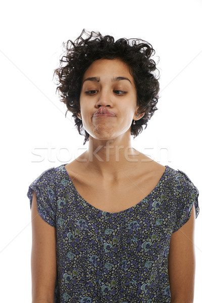 Stock photo: portrait of woman toughing nose with tongue