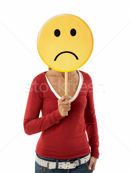 Vrouw emoticon triest witte Stockfoto © diego_cervo