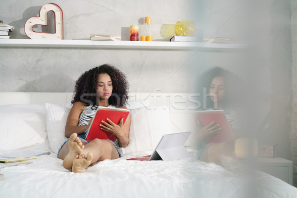 Stock photo: Beautiful Hispanic Woman Studying At Home With Laptop Pc