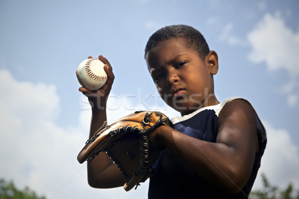 Sport, baseball and kids, portrait of child throwing ball Stock photo © diego_cervo