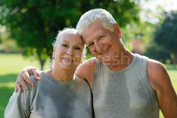 Stock foto: Porträt · ältere · Paar · Fitness · Park · glücklich