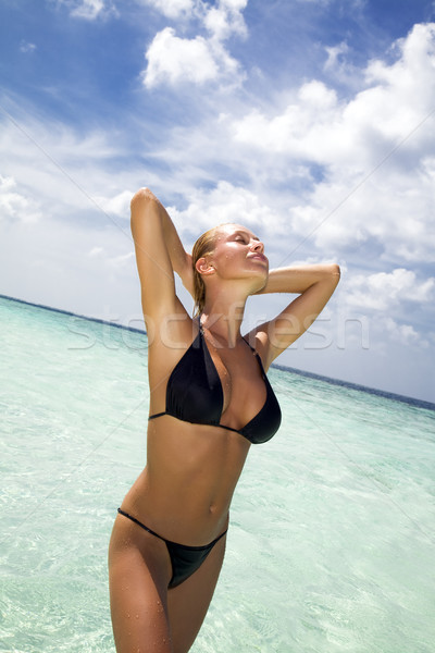 Сток-фото: тропический · пляж · идеальный · девушки · копия · пространства · женщину