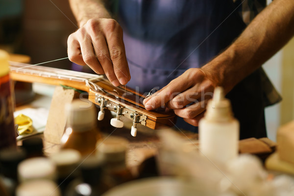 Artisan Lute Maker Fixing Stringed Instrument Replacing Guitar C Stock photo © diego_cervo