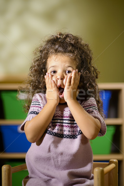 Aggódó gyermek nyitott szájjal óvoda portrék gyerekek Stock fotó © diego_cervo