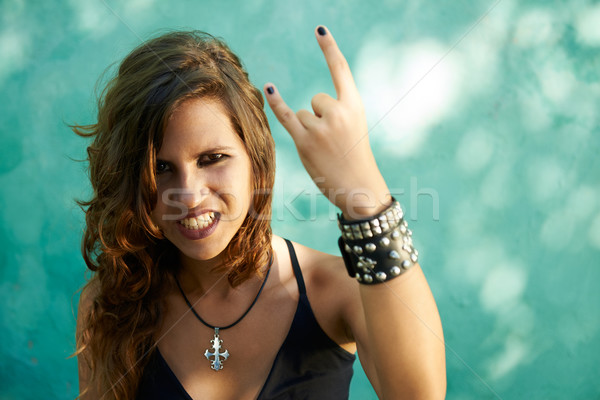 Portret jonge vrouw heavy metal stijl jonge vrouwelijke Stockfoto © diego_cervo