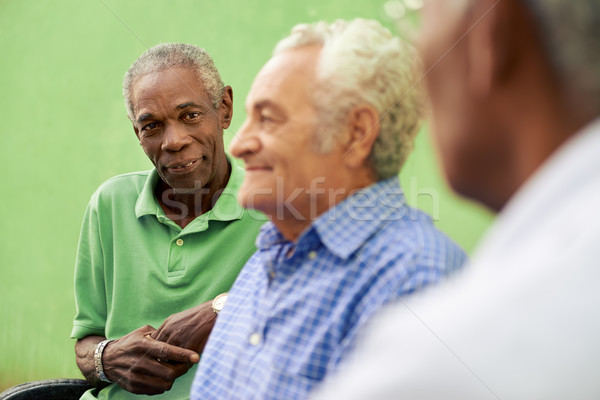 Group of old black and caucasian men talking in park Stock photo © diego_cervo