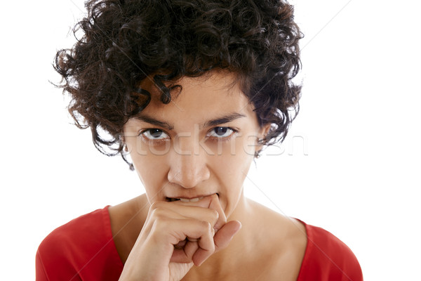 Latino Frau beißen Finger frustriert Finger Stock foto © diego_cervo