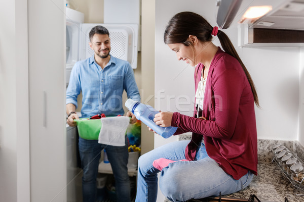 Man And Woman Doing Chores Washing Clothes Stock photo © diego_cervo