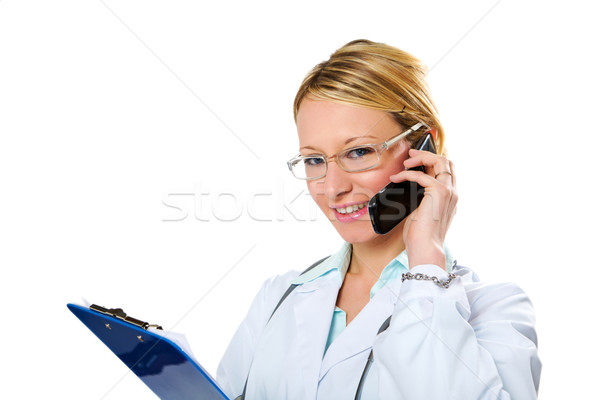 Opieki zdrowotnej muzyka młodych lekarza mówić telefonu Zdjęcia stock © diego_cervo
